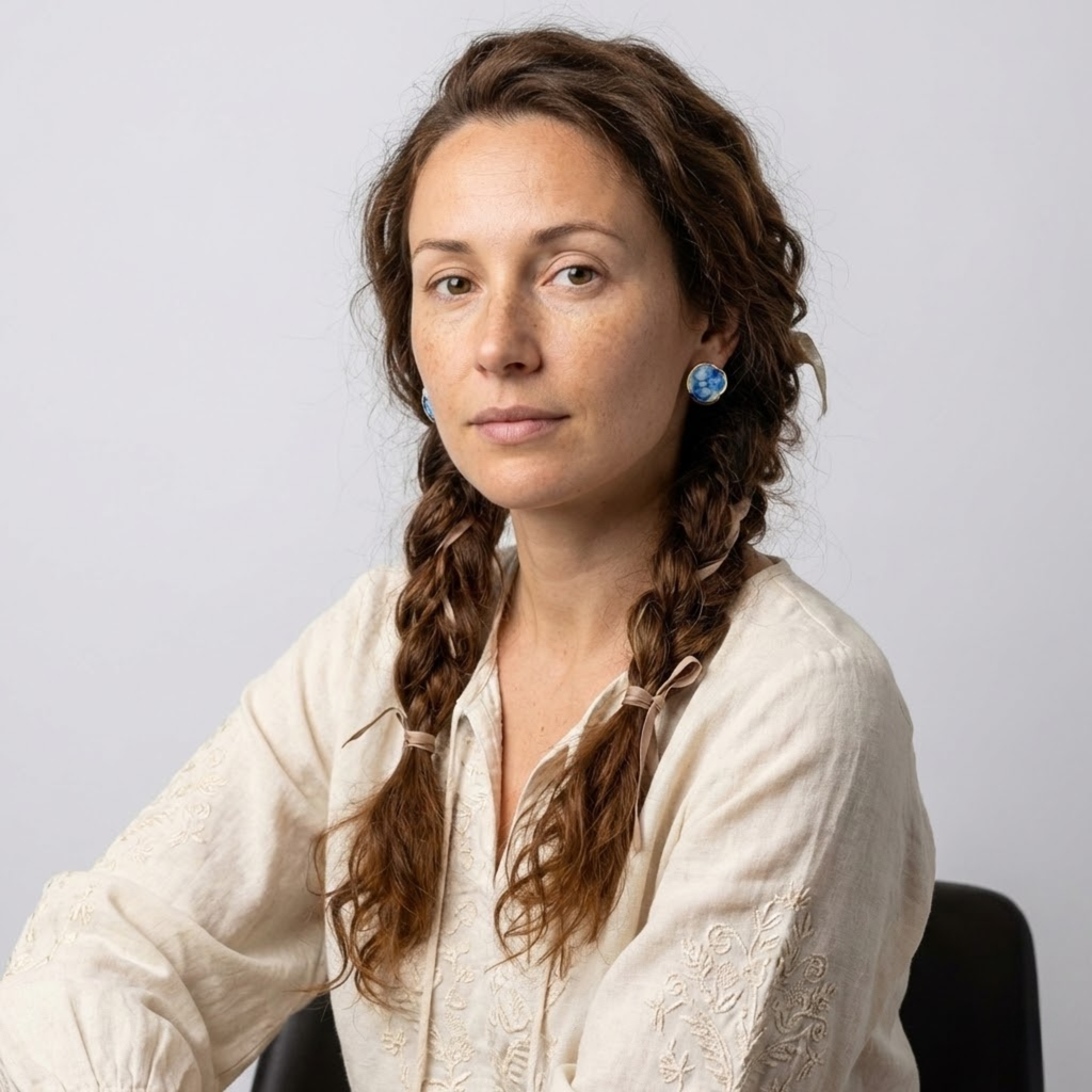 Cercei mici din porțelan, model disc, decorați cu aur coloidal 24k