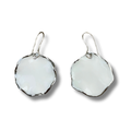 Pair of white earrings with platinum details on a white background