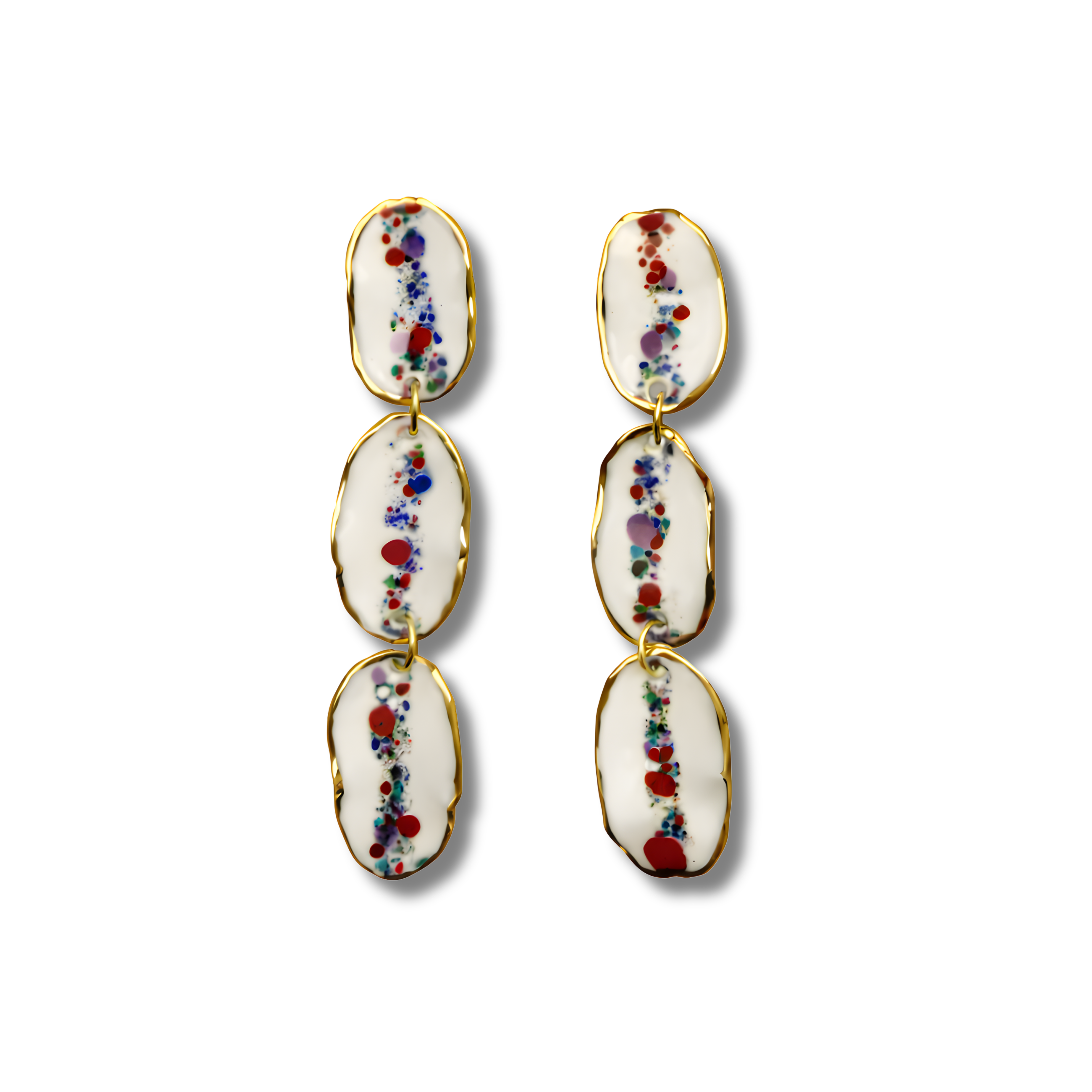Cercei lungi din porțelan, model oval, decorați cu aur coloidal 24k
