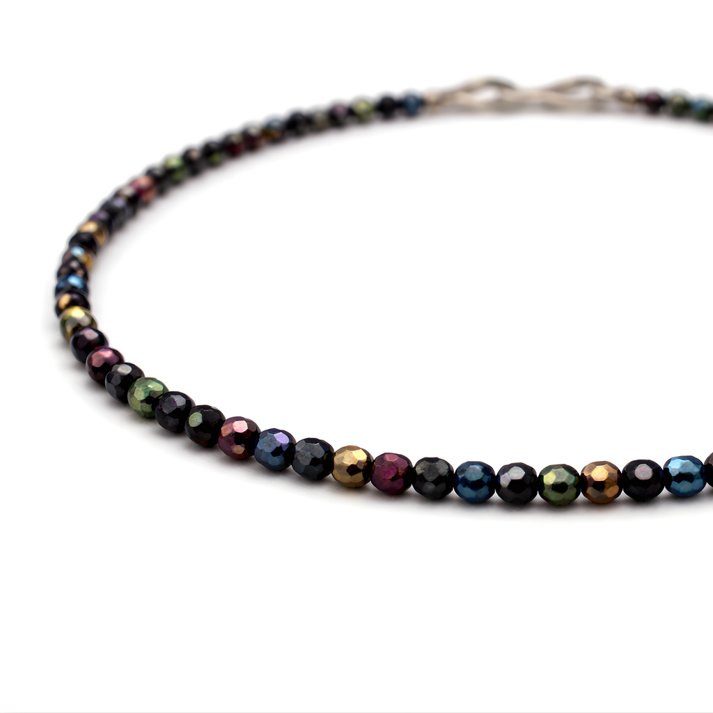 Colier hematite multicolore și turmalină neagră