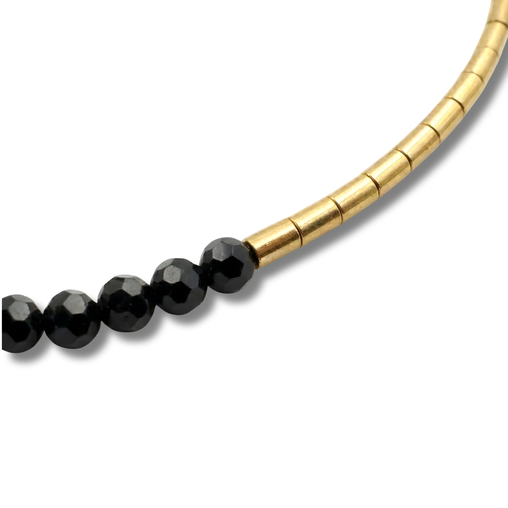 Colier turmalină neagră și accesorii din argint 925 placat cu aur 24k