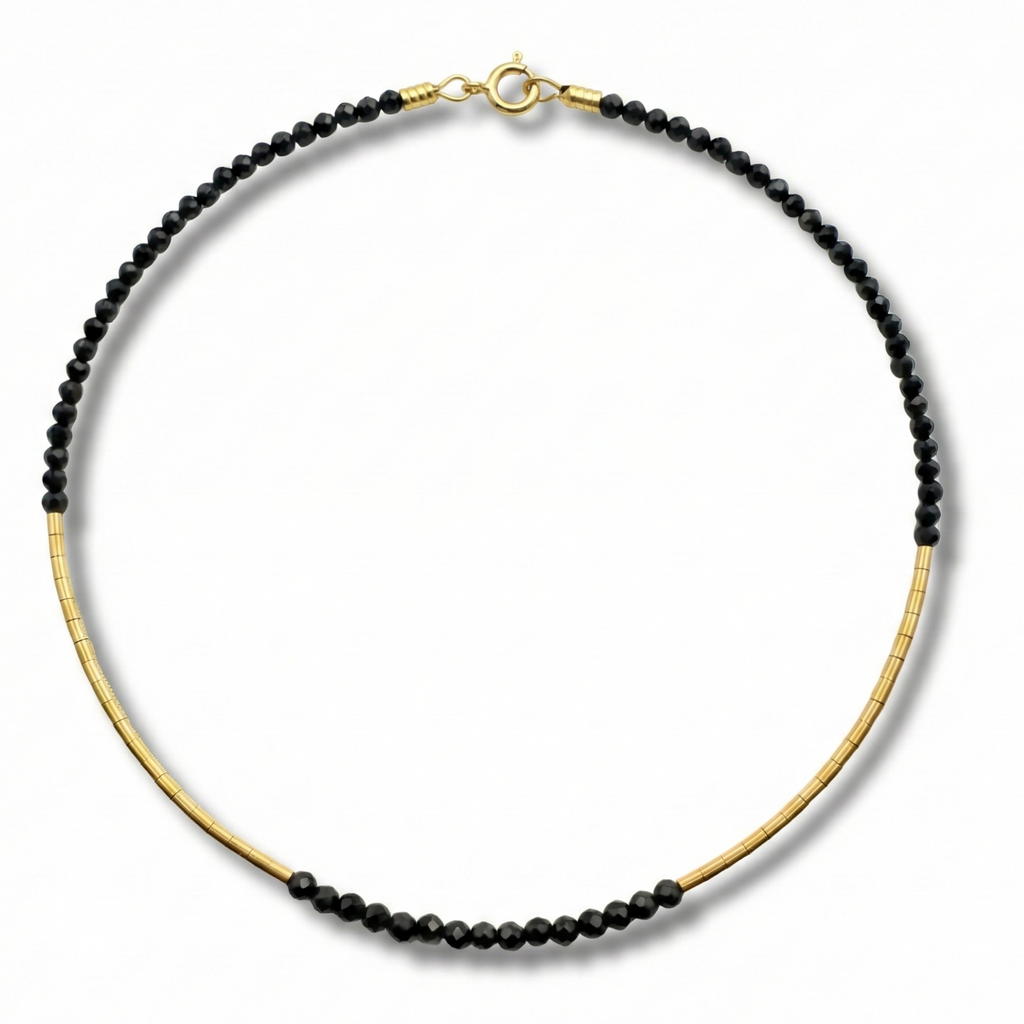 Colier turmalină neagră și accesorii din argint 925 placat cu aur 24k