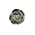 Gold and black rose-shaped ring with a gold design on a white background