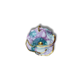 Turquoise and purple pendant with gold accents on a white background